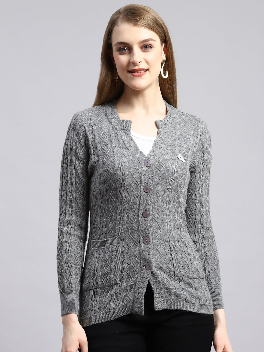 Women Grey Self Cardigan