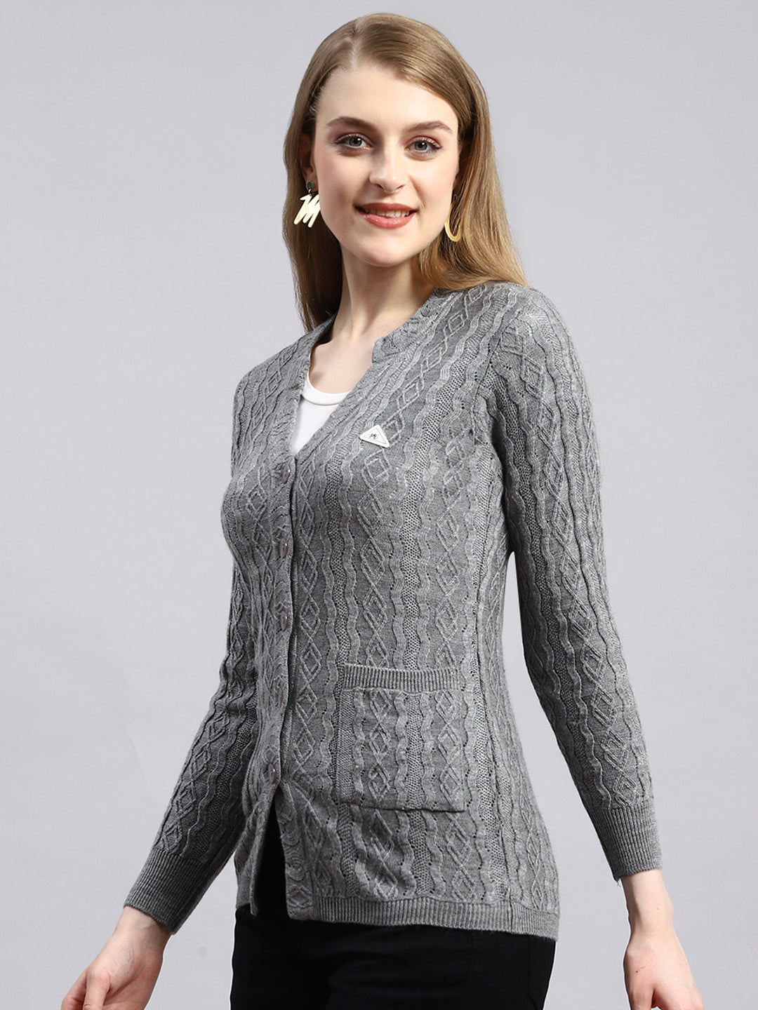 Women Grey Self Cardigan