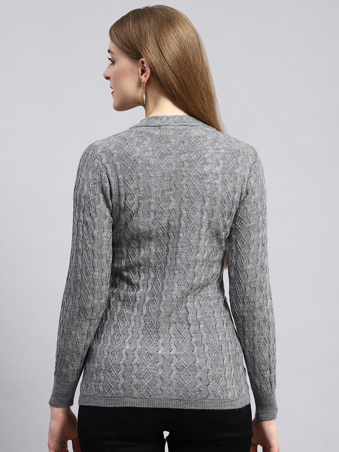 Women Grey Self Cardigan