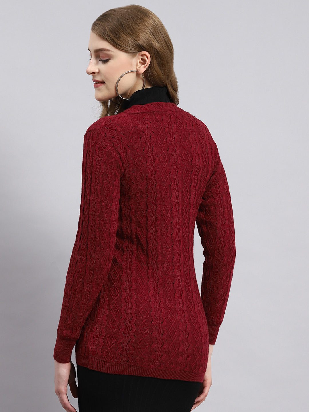 Women Maroon Self Cardigan