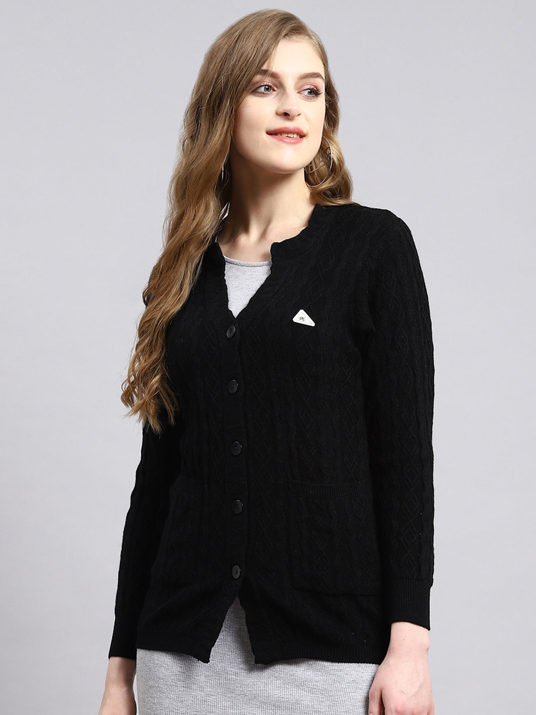 Women Black Self Cardigan