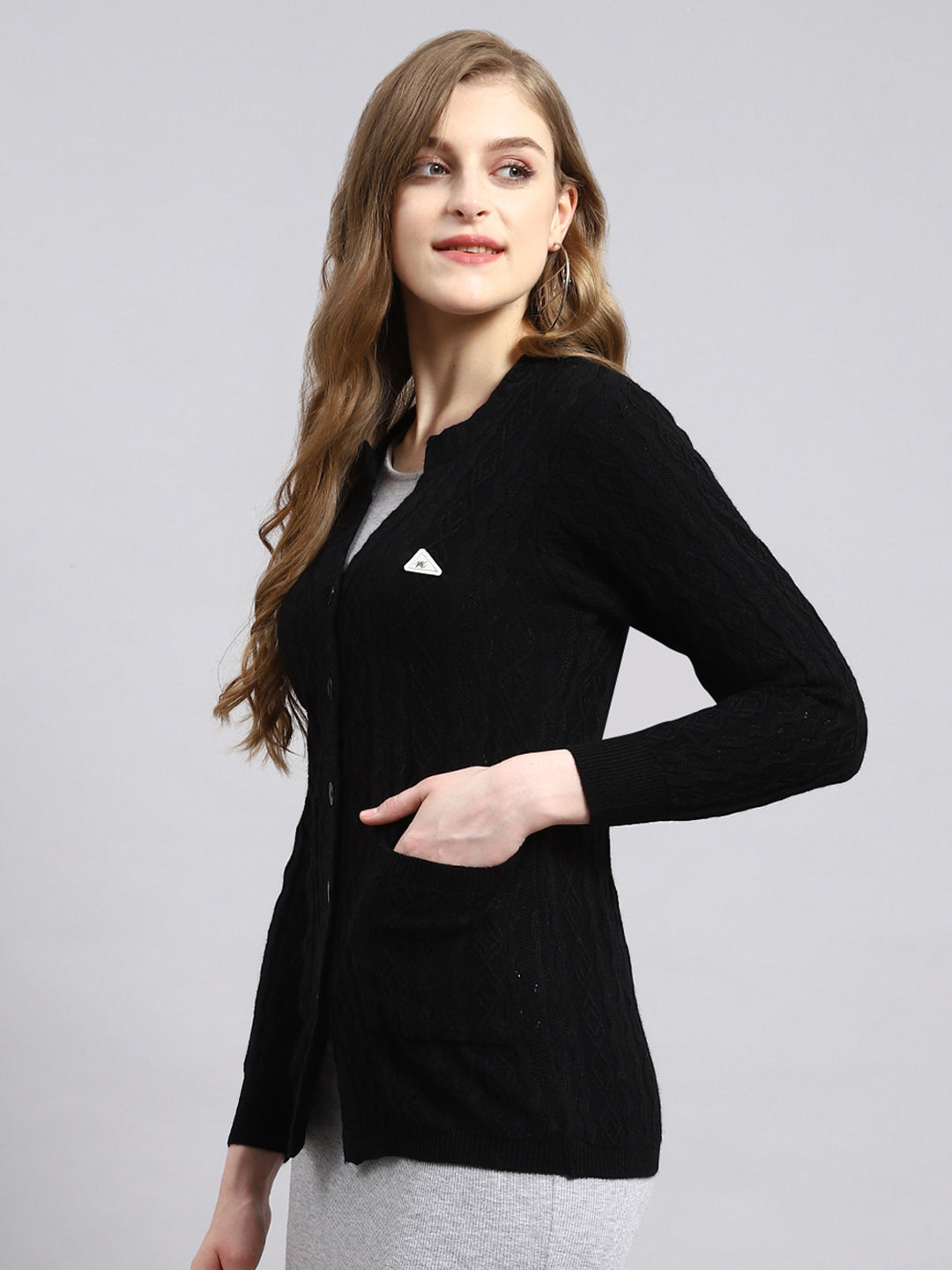 Women Black Self Cardigan