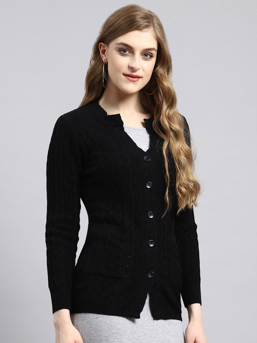 Women Black Self Cardigan