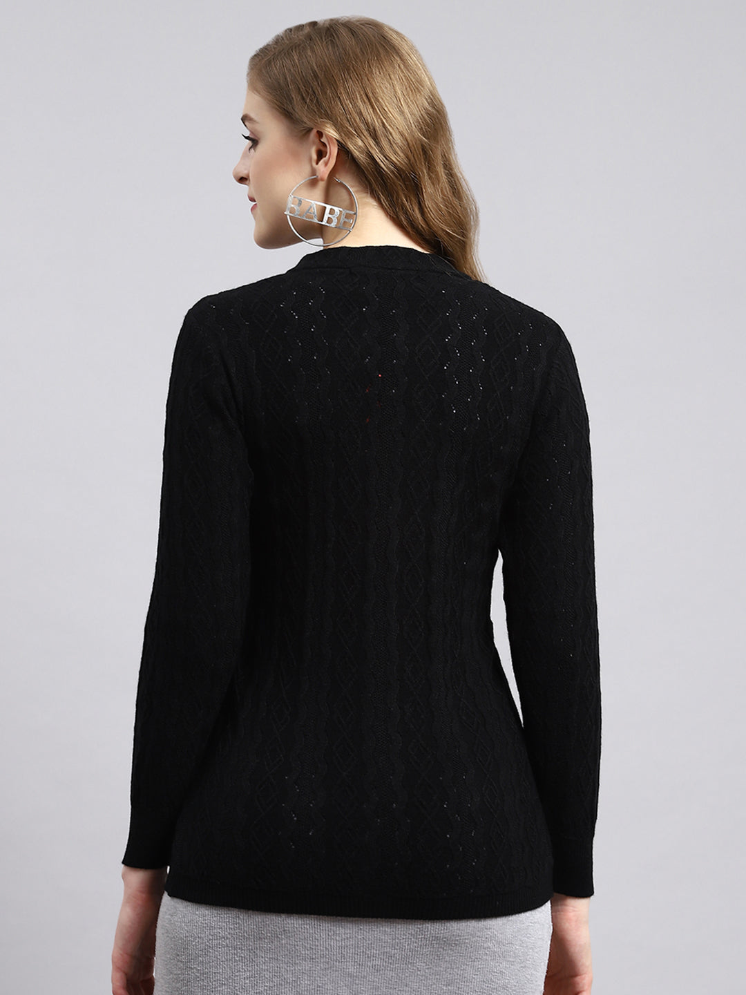 Women Black Self Cardigan