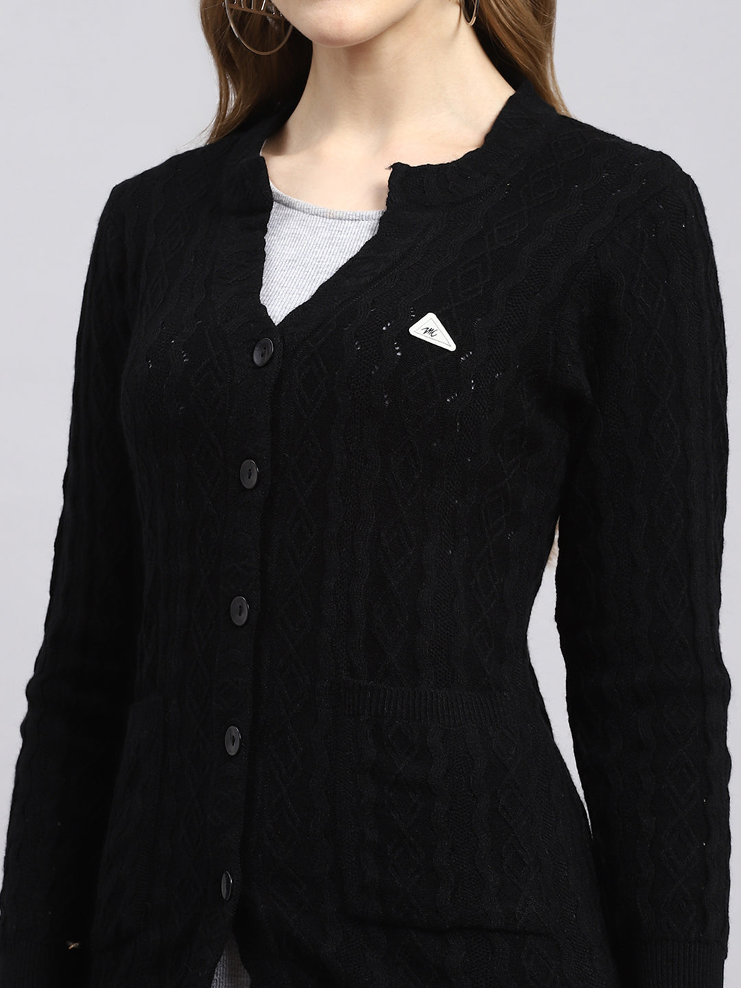 Women Black Self Cardigan