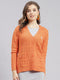 Women Orange Self Design Wool blend Cardigan