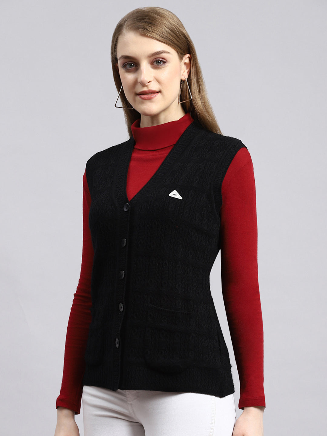 Women Black Self Cardigan