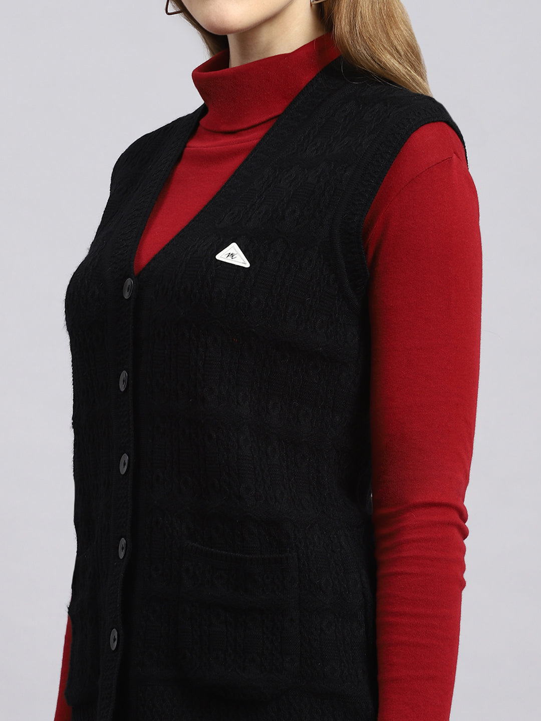 Women Black Self Cardigan