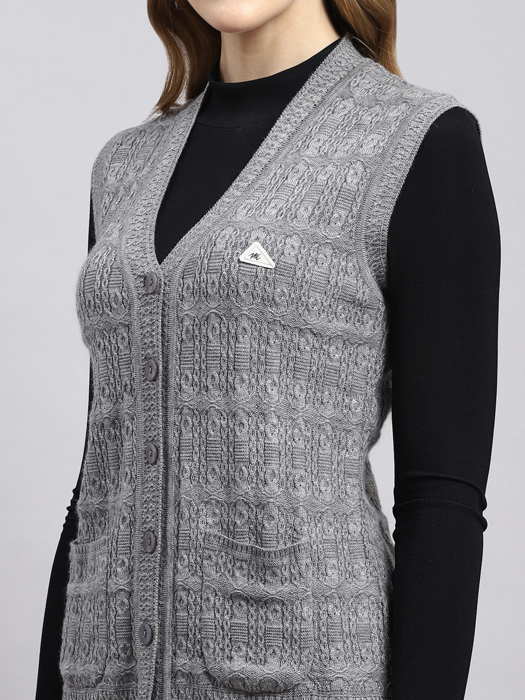 Women Grey Self Cardigan