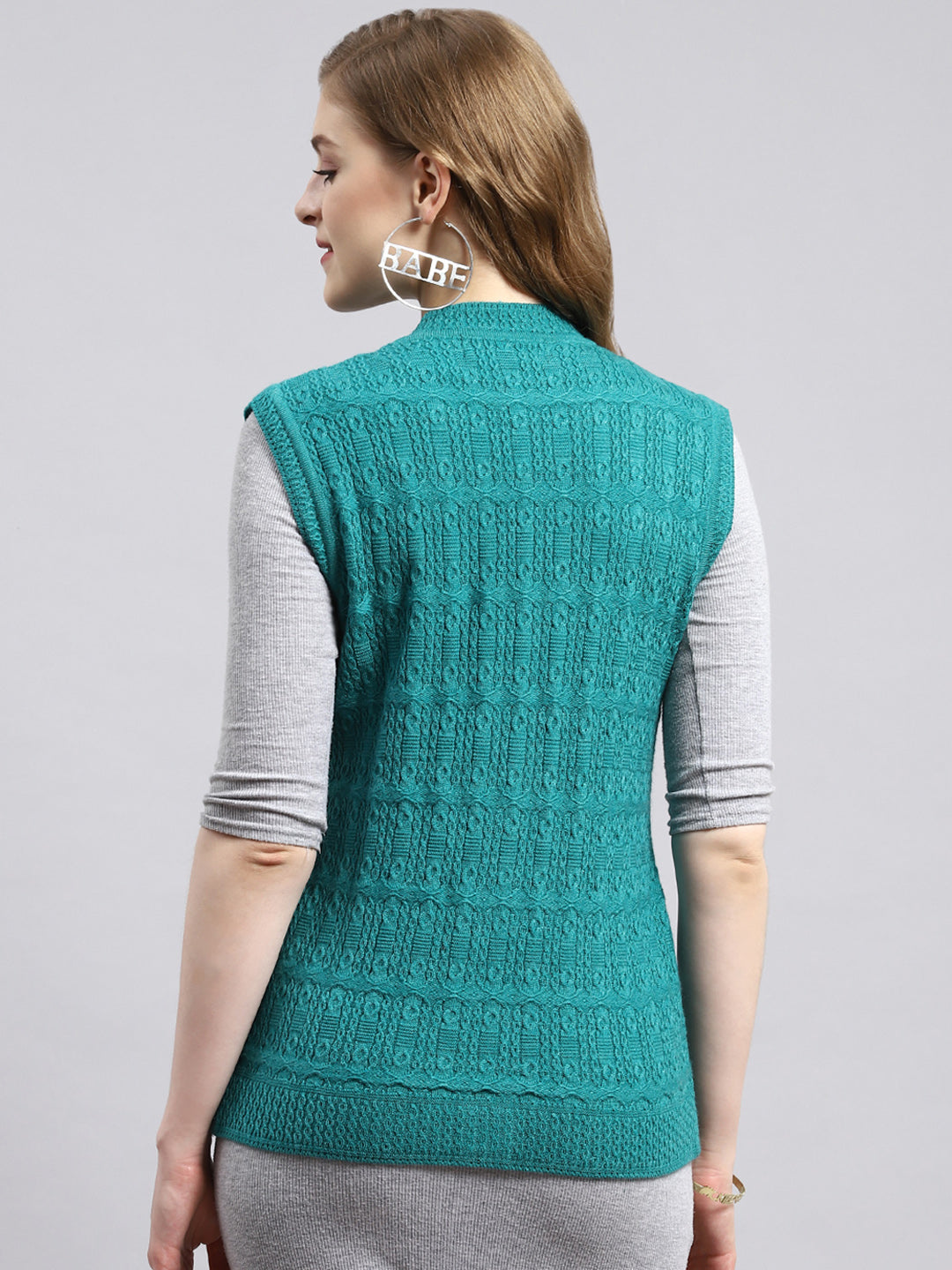 Women Green Self Cardigan