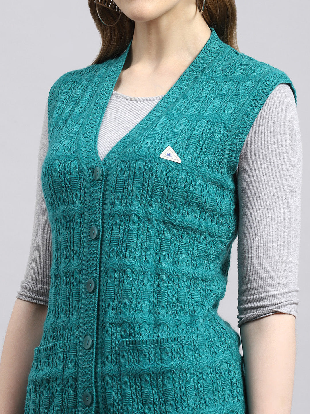 Women Green Self Cardigan