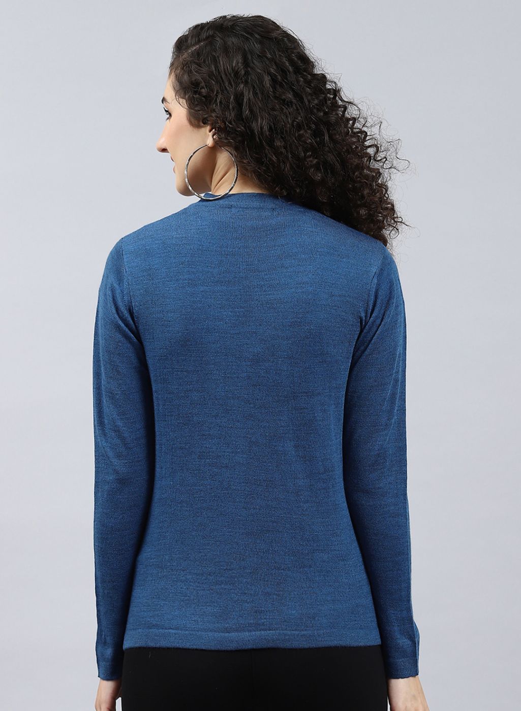 Women Blue Self Design Wool blend Cardigan