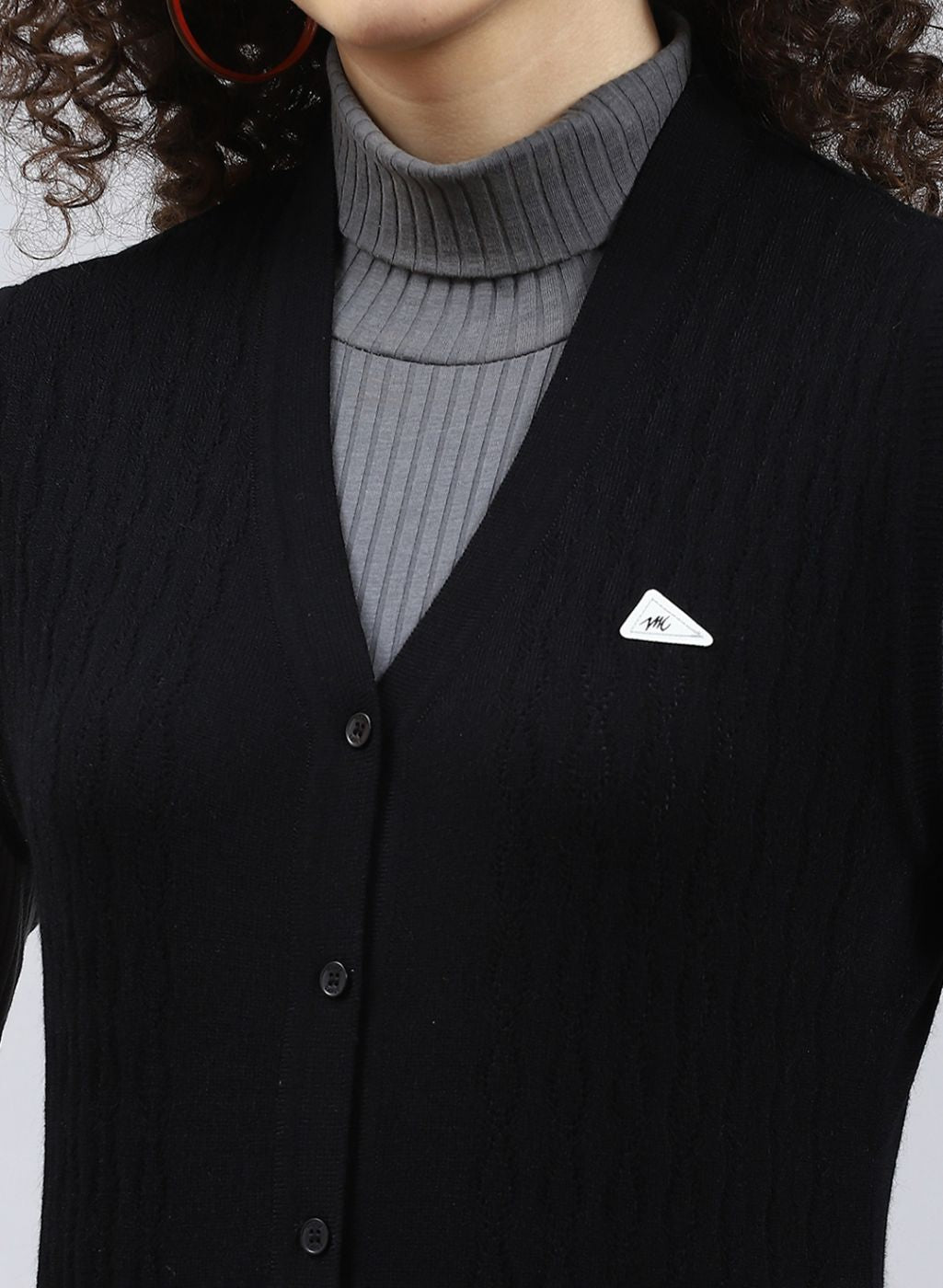 Women Black Self Design Wool blend Cardigan