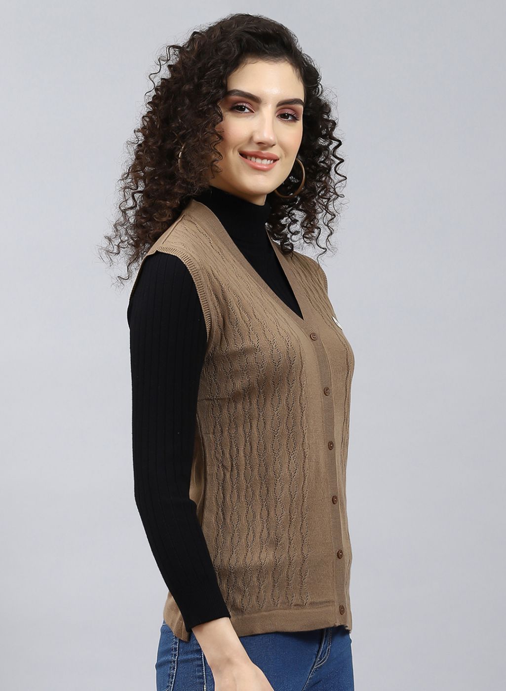 Women Yellow Self Design Wool blend Cardigan