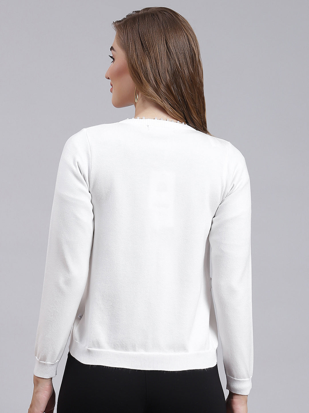 Women White Solid Wool blend Cardigan