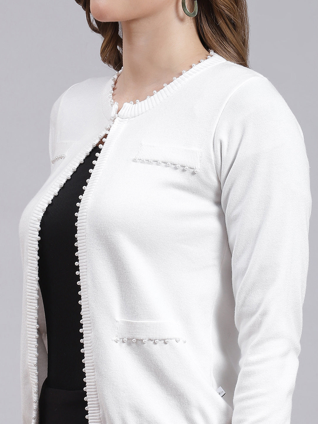 Women White Solid Wool blend Cardigan