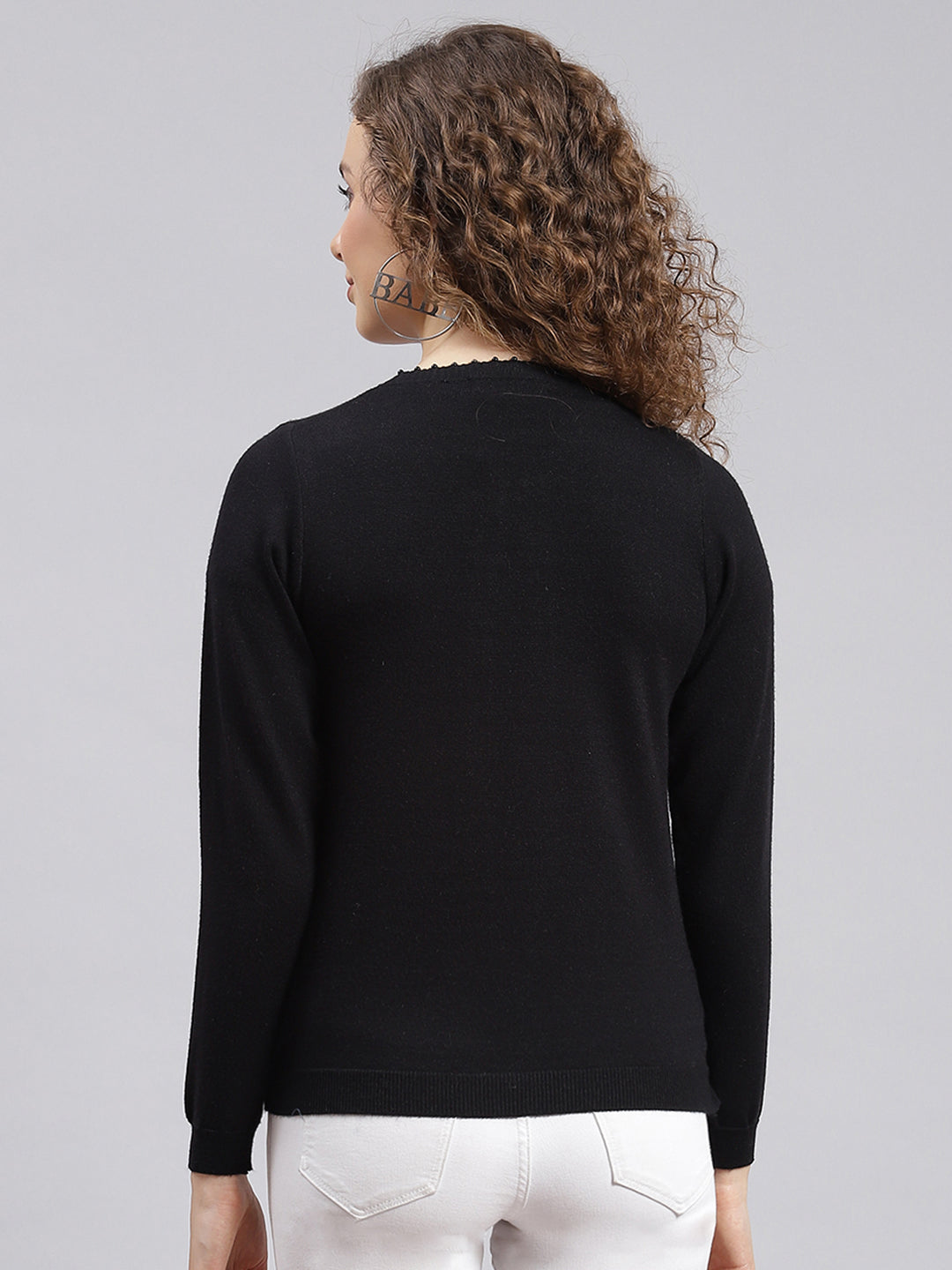 Women Black Solid Wool blend Cardigan