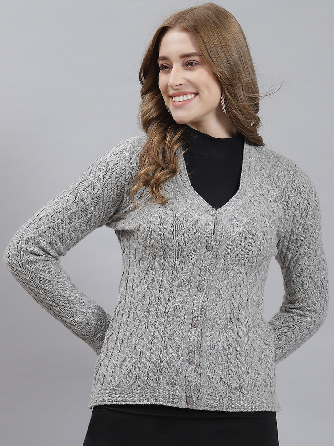 Women Grey Self Cardigan