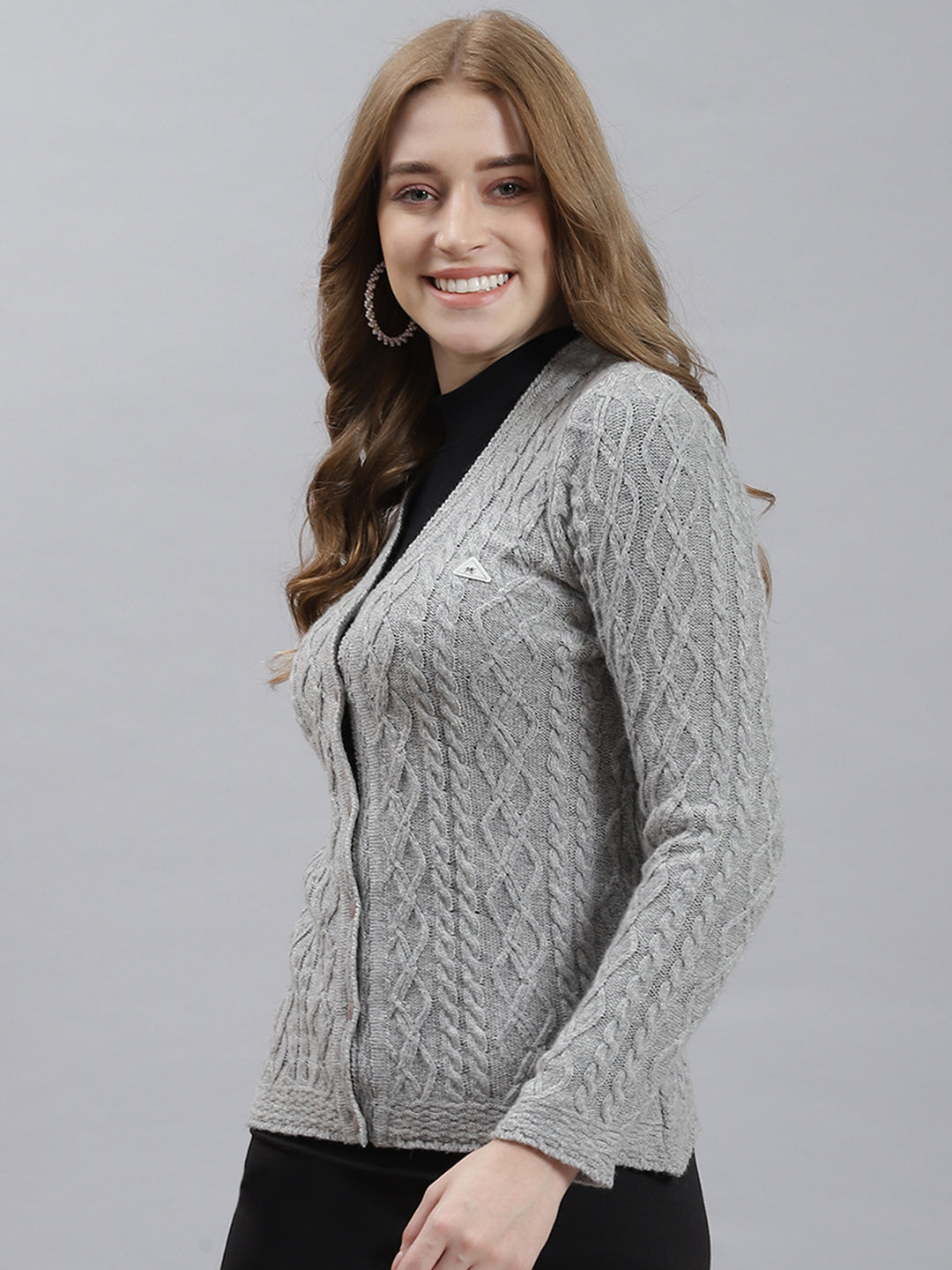 Women Grey Self Cardigan