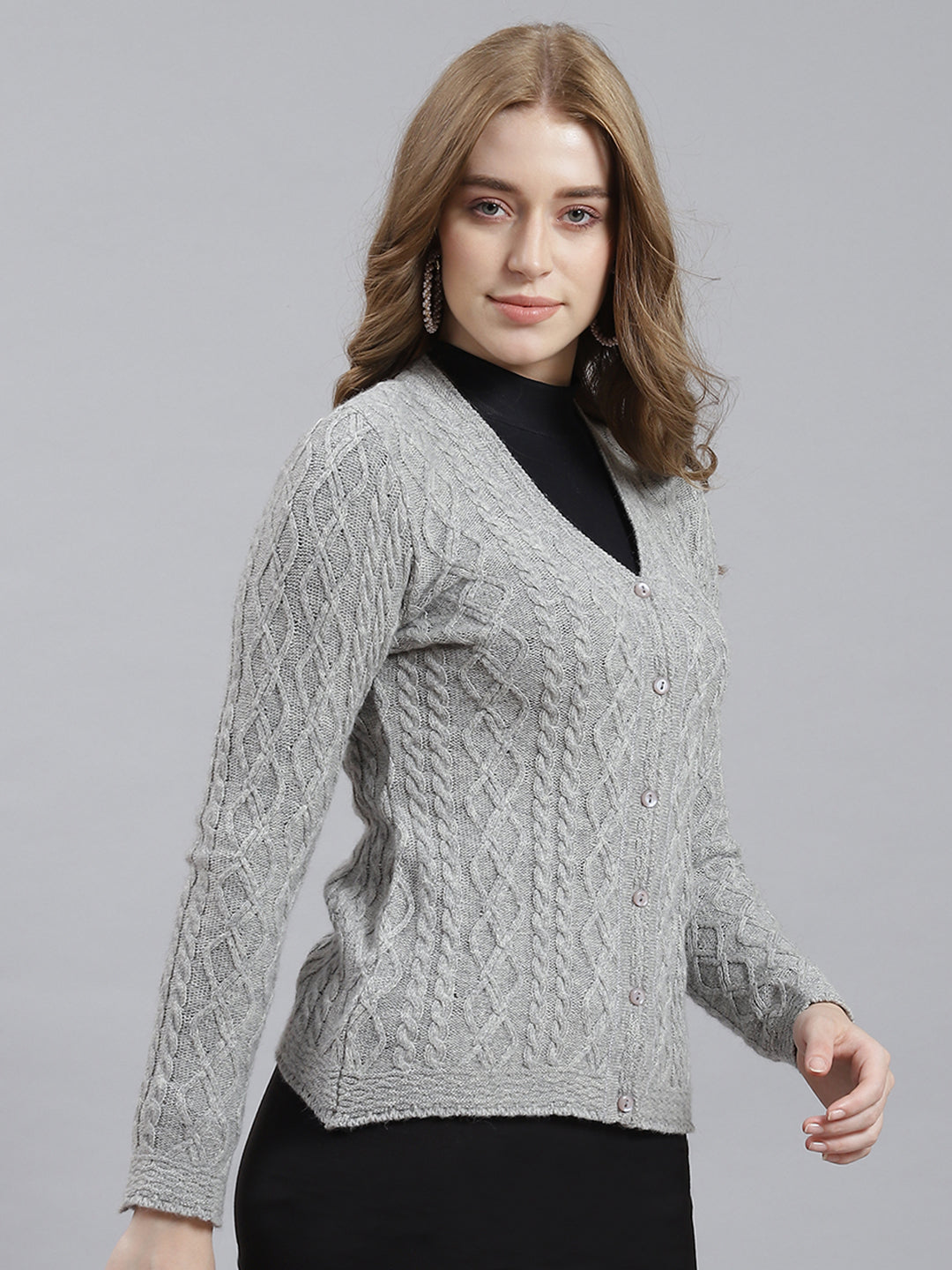 Women Grey Self Cardigan