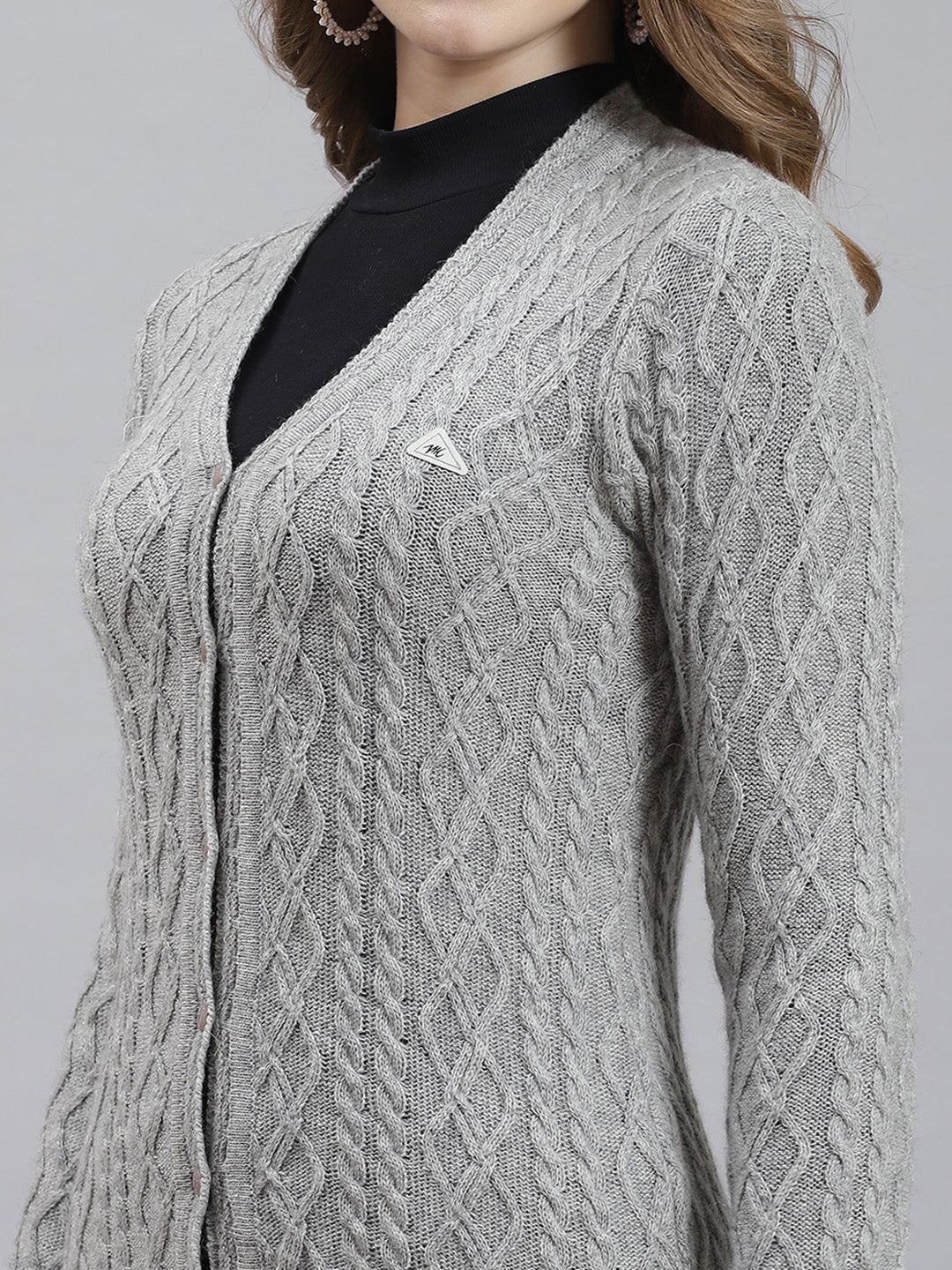 Women Grey Self Cardigan