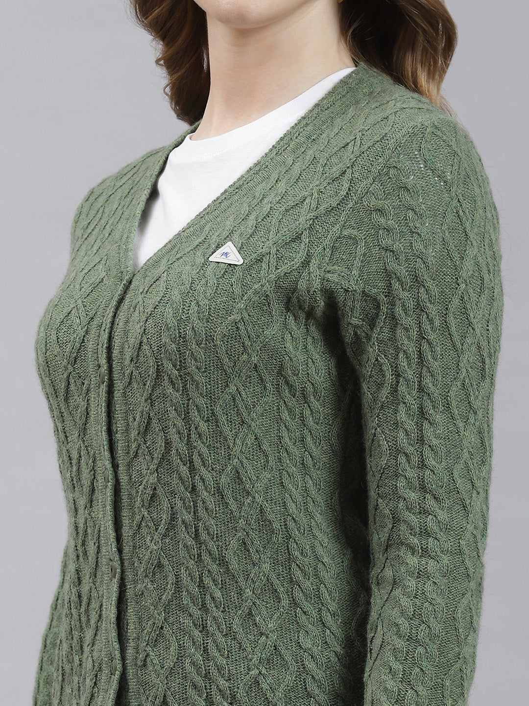 Women Green Self Cardigan