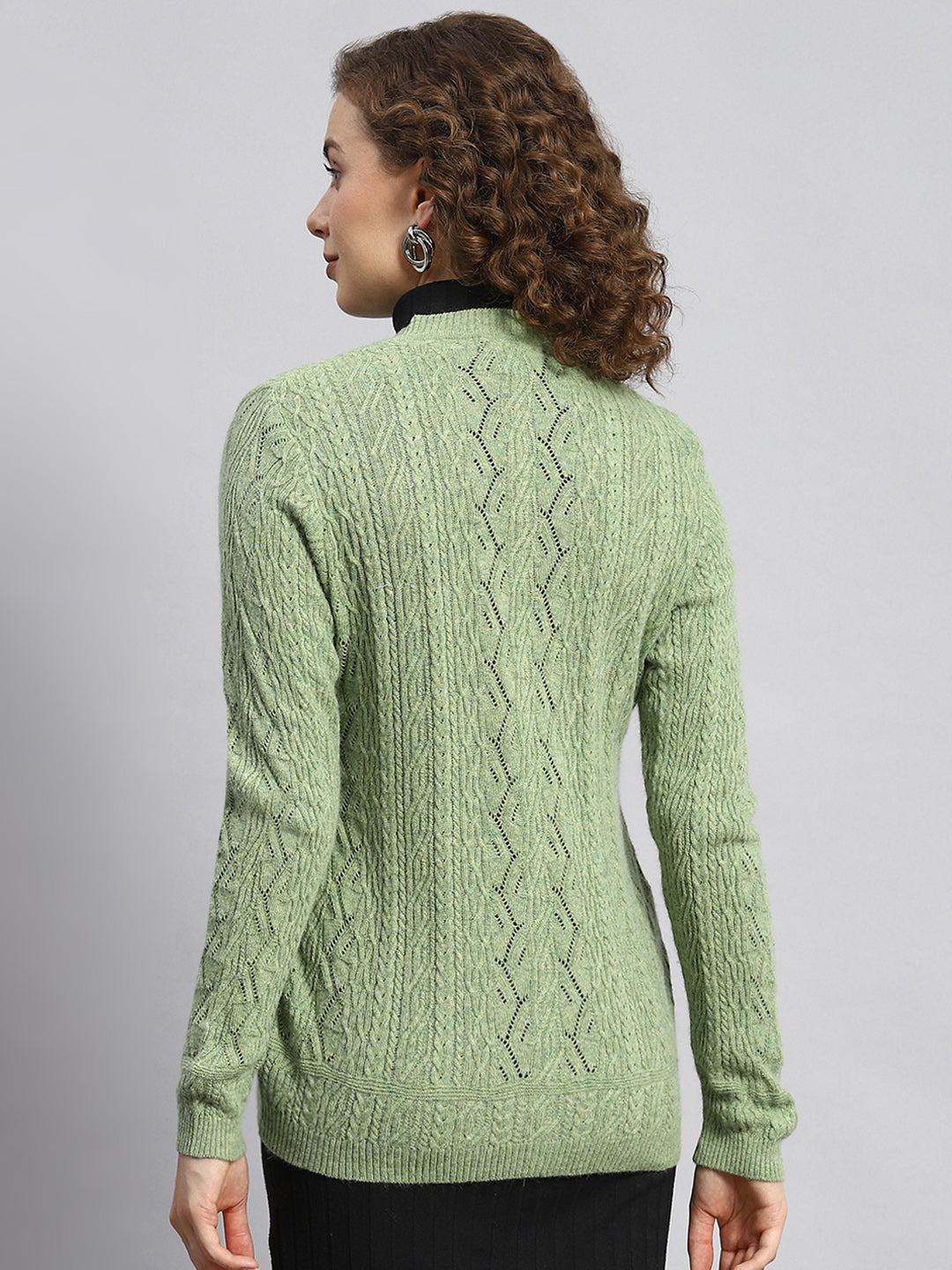 Women Green Self Cardigan