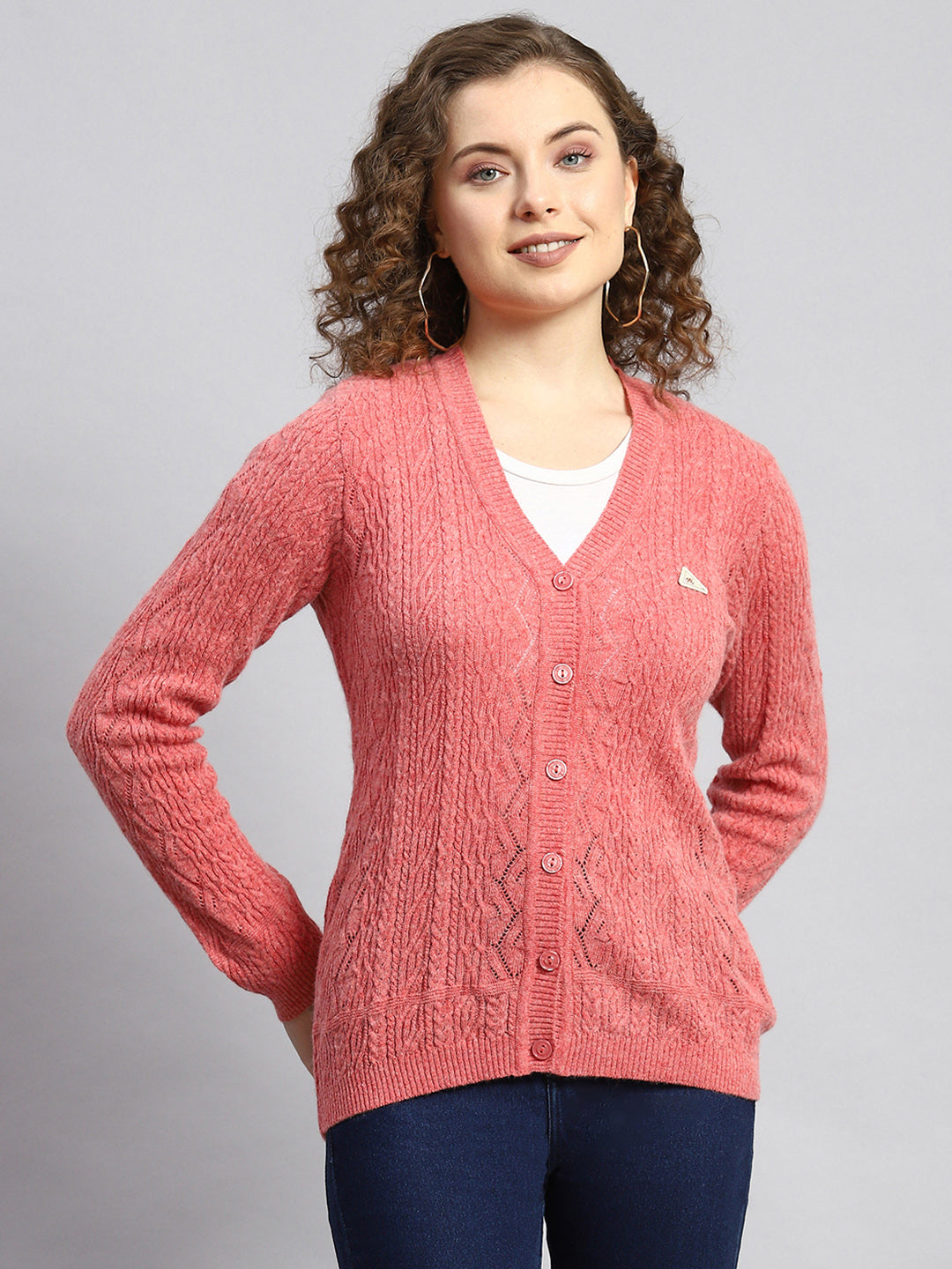 Women Peach Self Cardigan