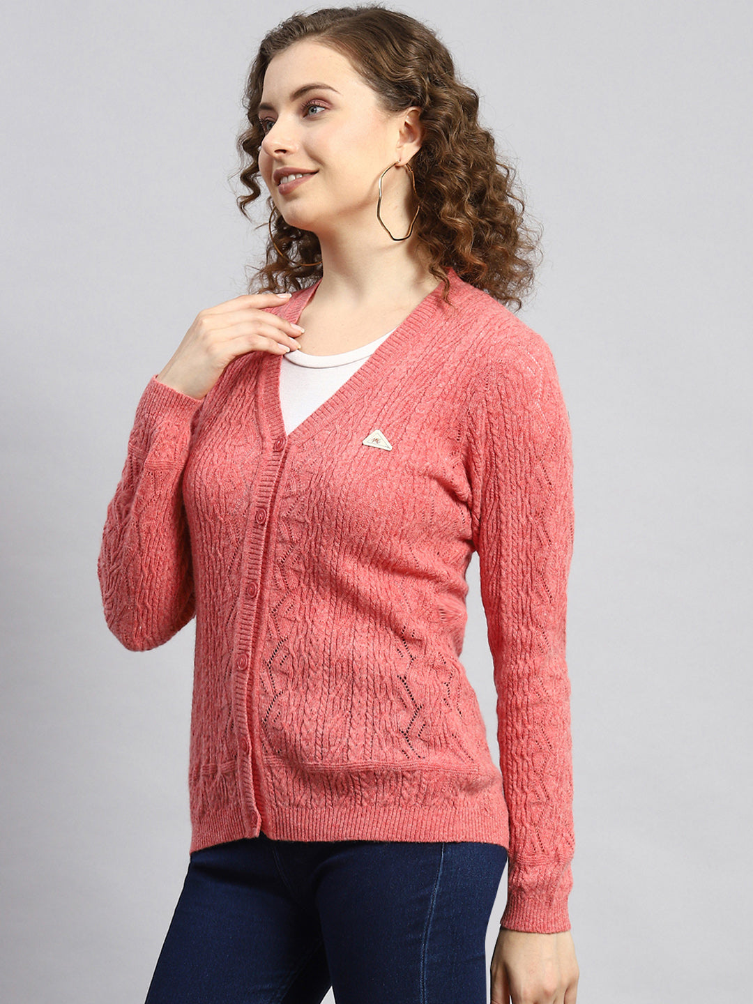 Women Peach Self Cardigan