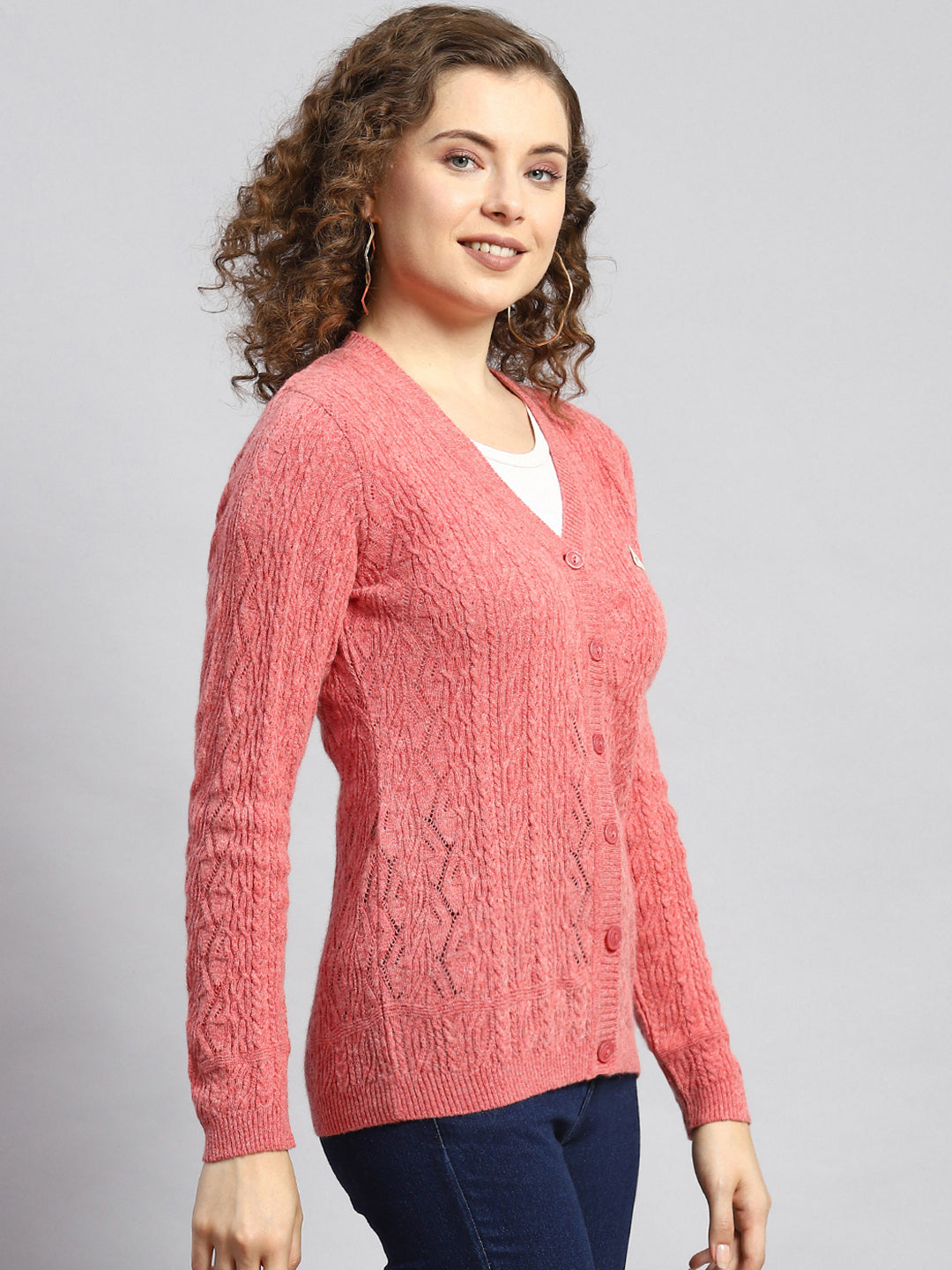 Women Peach Self Cardigan