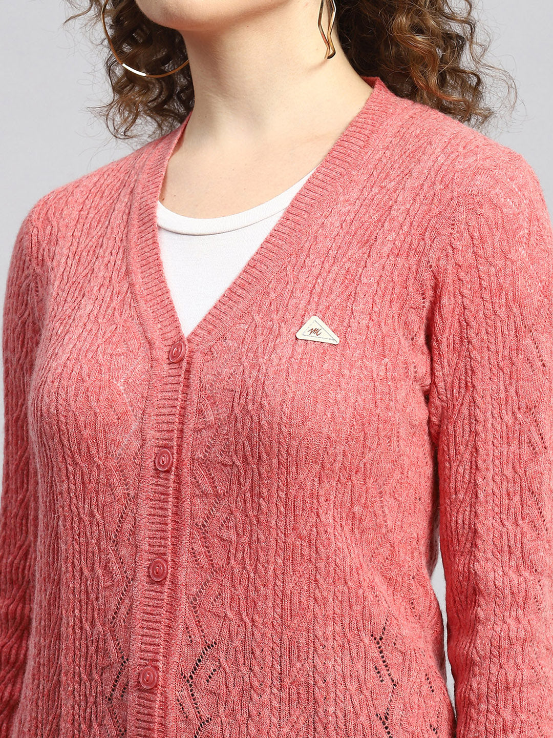 Women Peach Self Cardigan