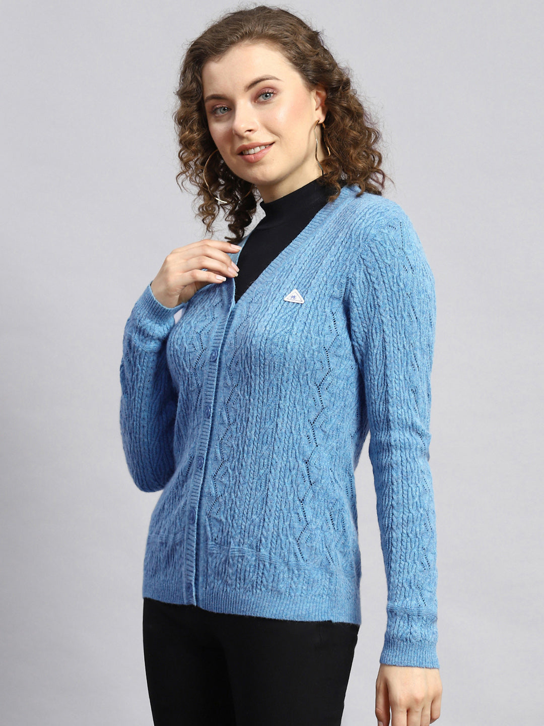 Women Blue Self Cardigan