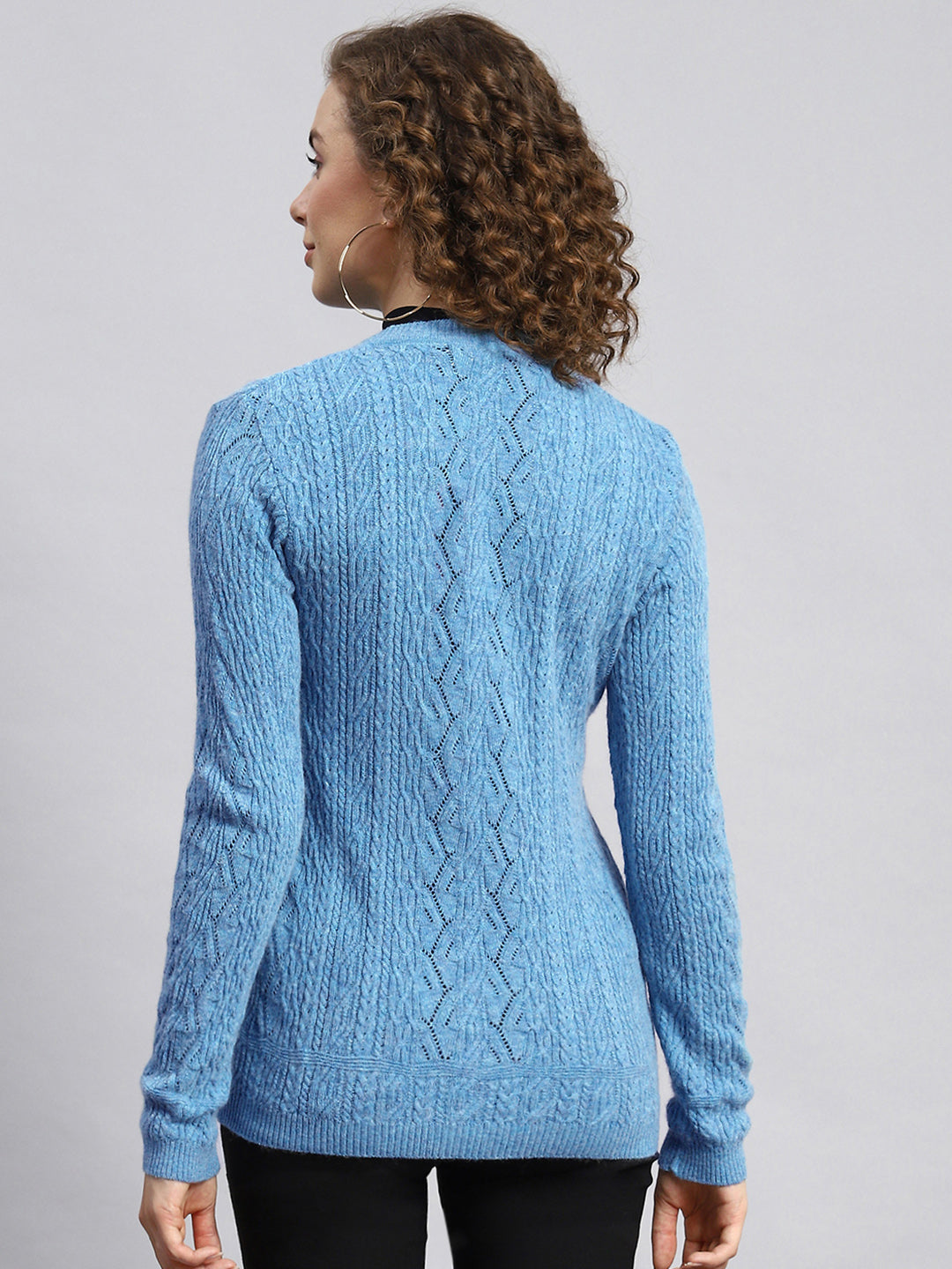 Women Blue Self Cardigan