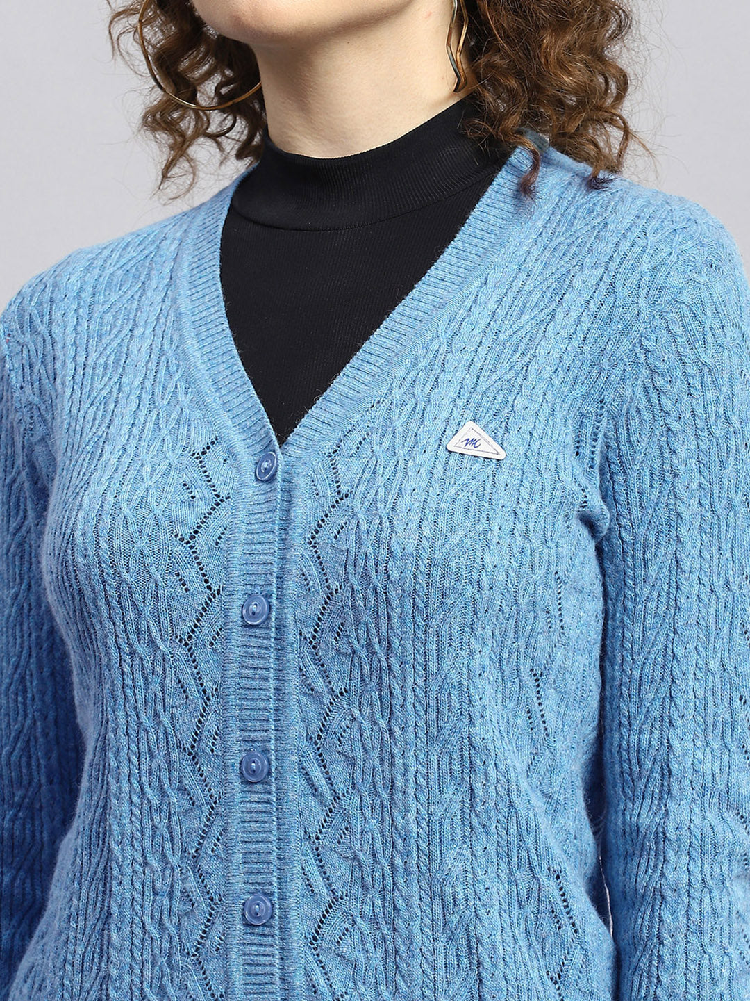 Women Blue Self Cardigan