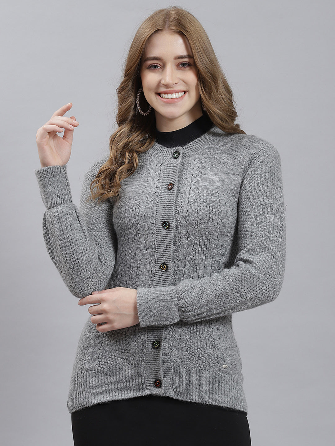 Women Grey Self Cardigan