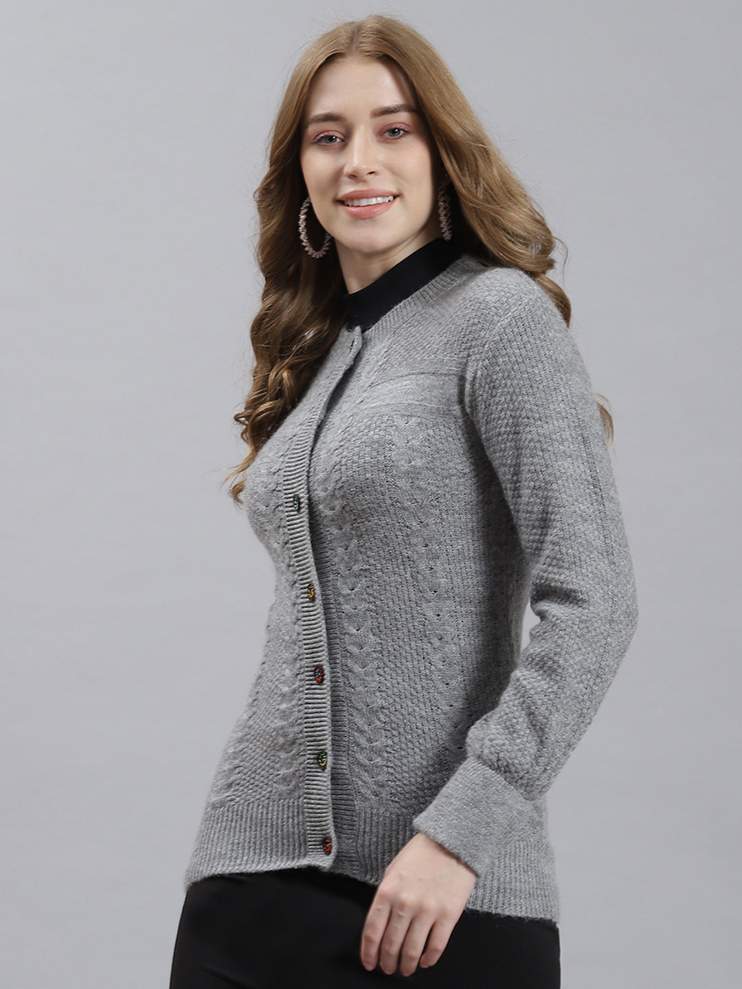 Women Grey Self Cardigan