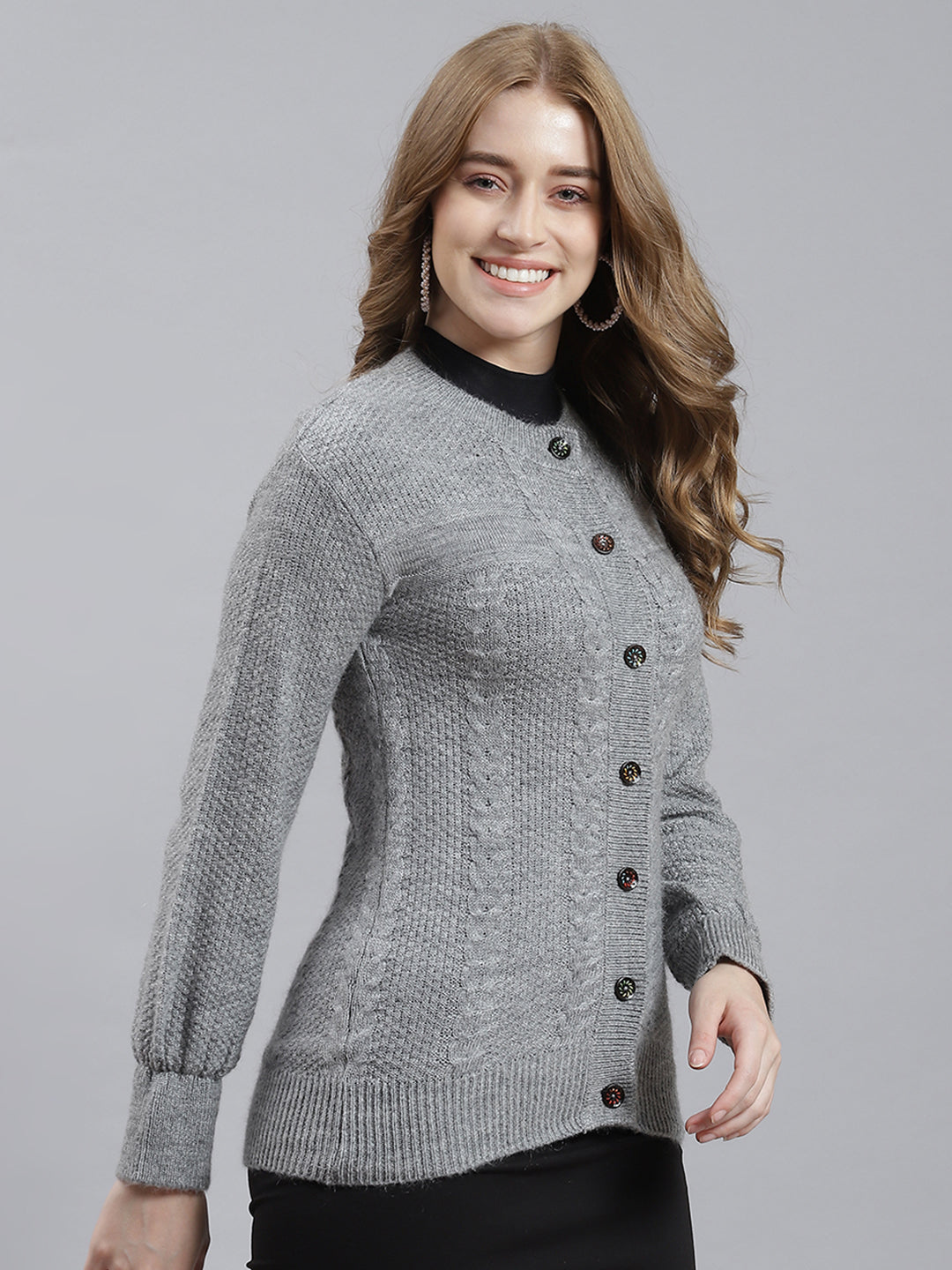 Women Grey Self Cardigan