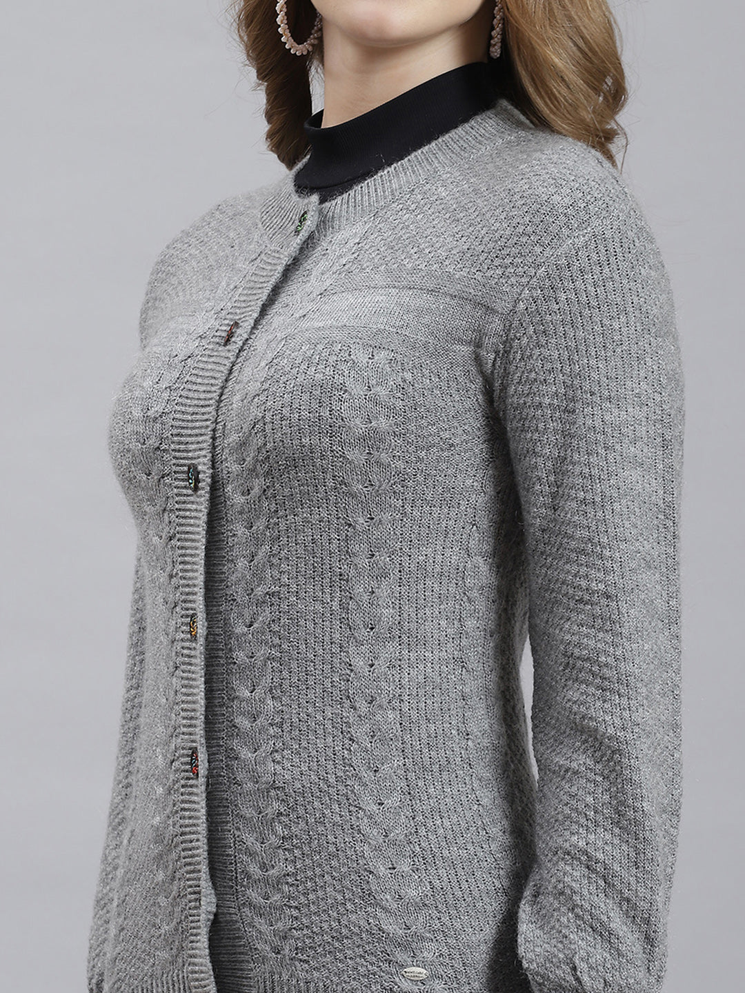 Women Grey Self Cardigan