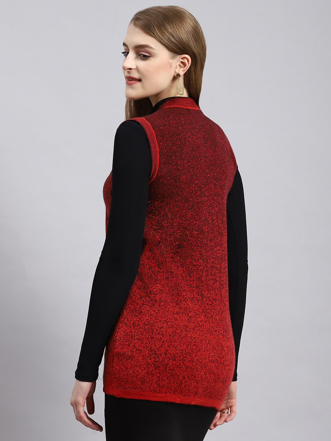 Women Red Jaquard Cardigan