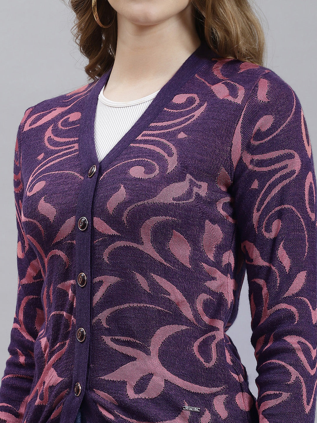 Women Purple Jaquard Cardigan