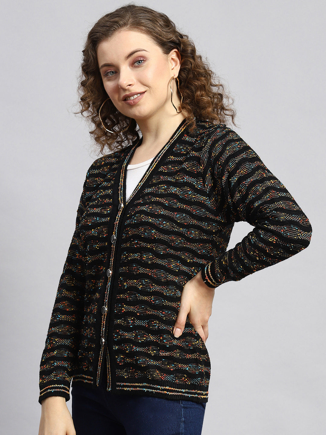 Women Black Jaquard Cardigan