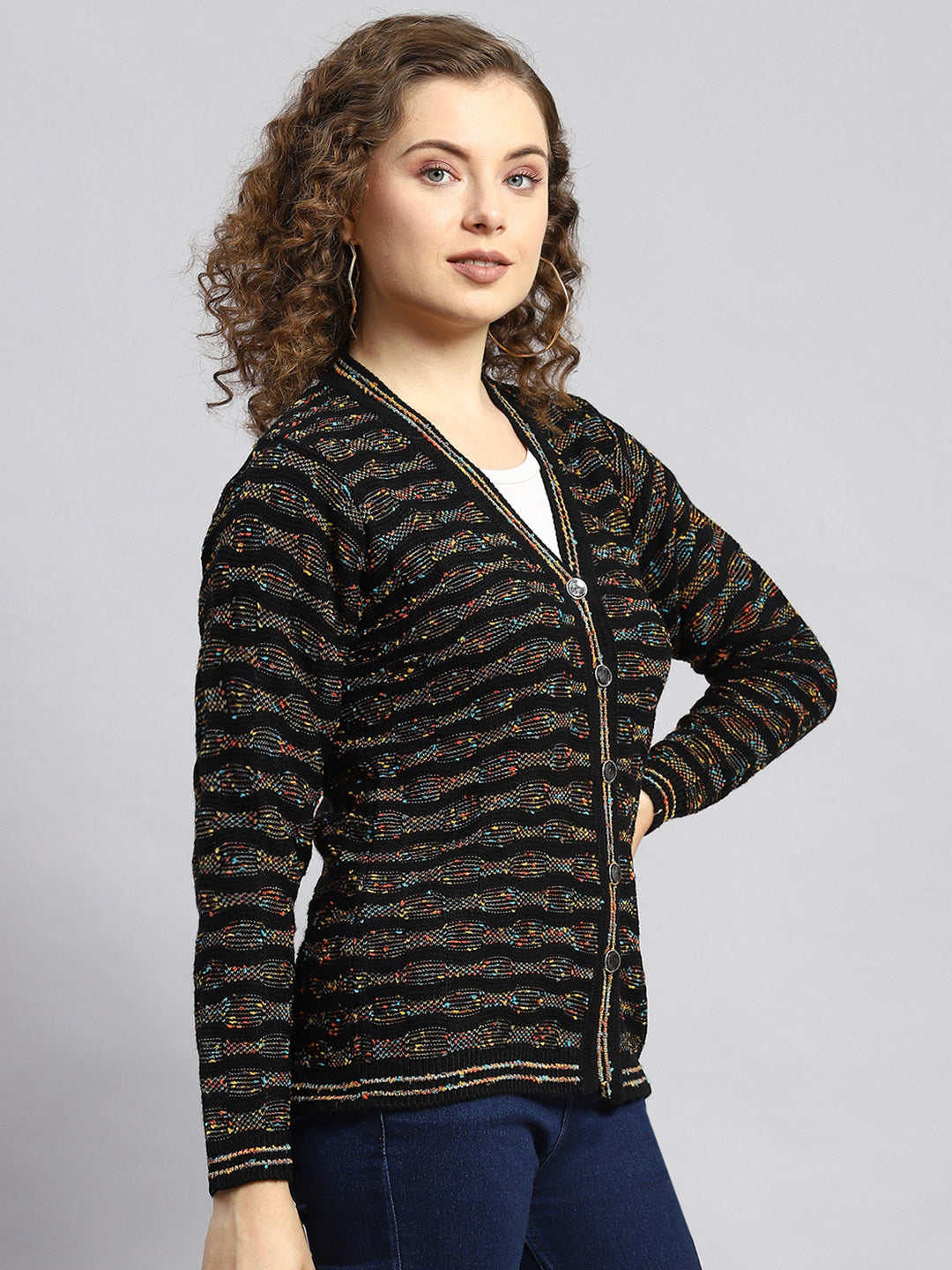 Women Black Jaquard Cardigan