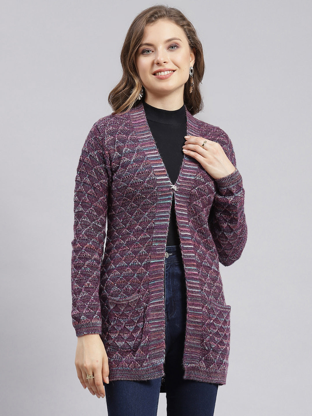 Women Multicolor Jaquard Wool blend Cardigan