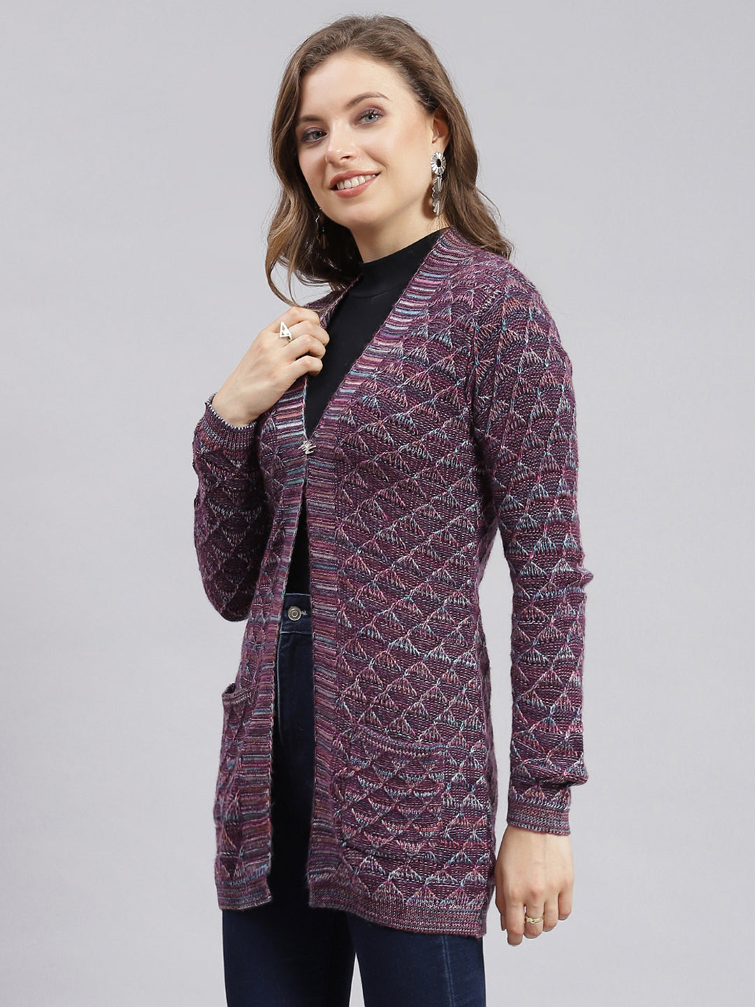 Women Multicolor Jaquard Wool blend Cardigan