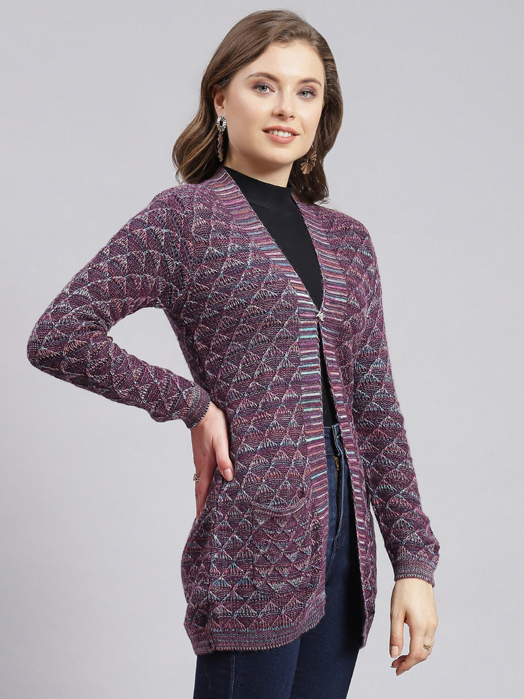 Women Multicolor Jaquard Wool blend Cardigan