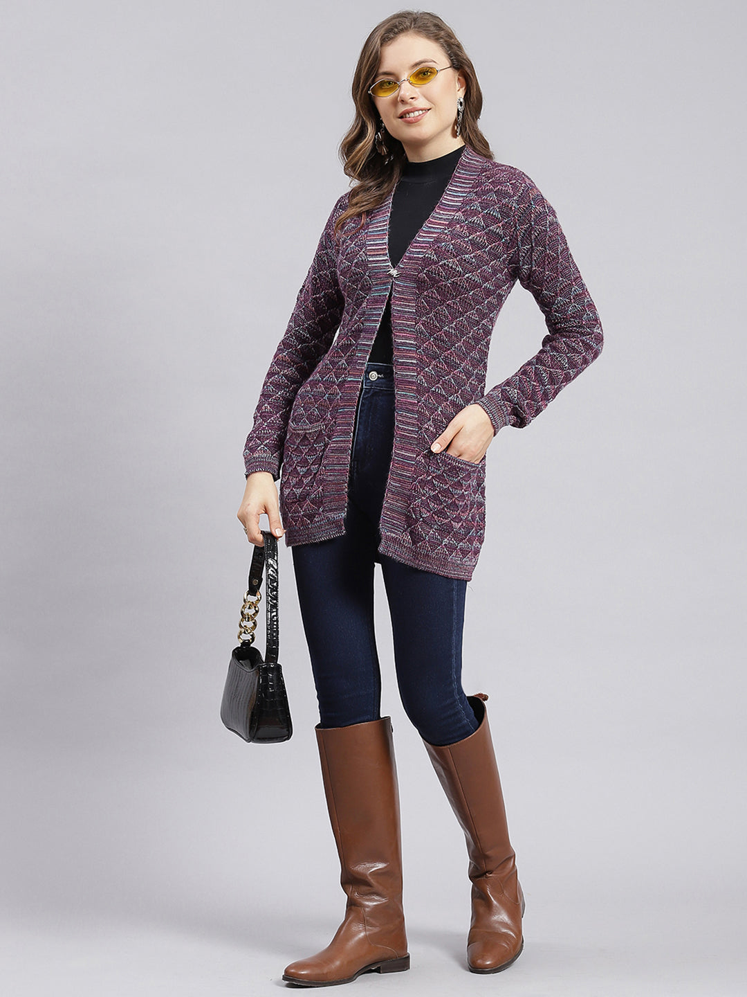 Women Multicolor Jaquard Wool blend Cardigan