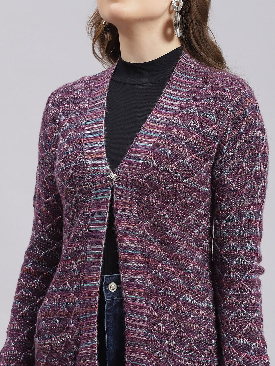 Women Multicolor Jaquard Wool blend Cardigan