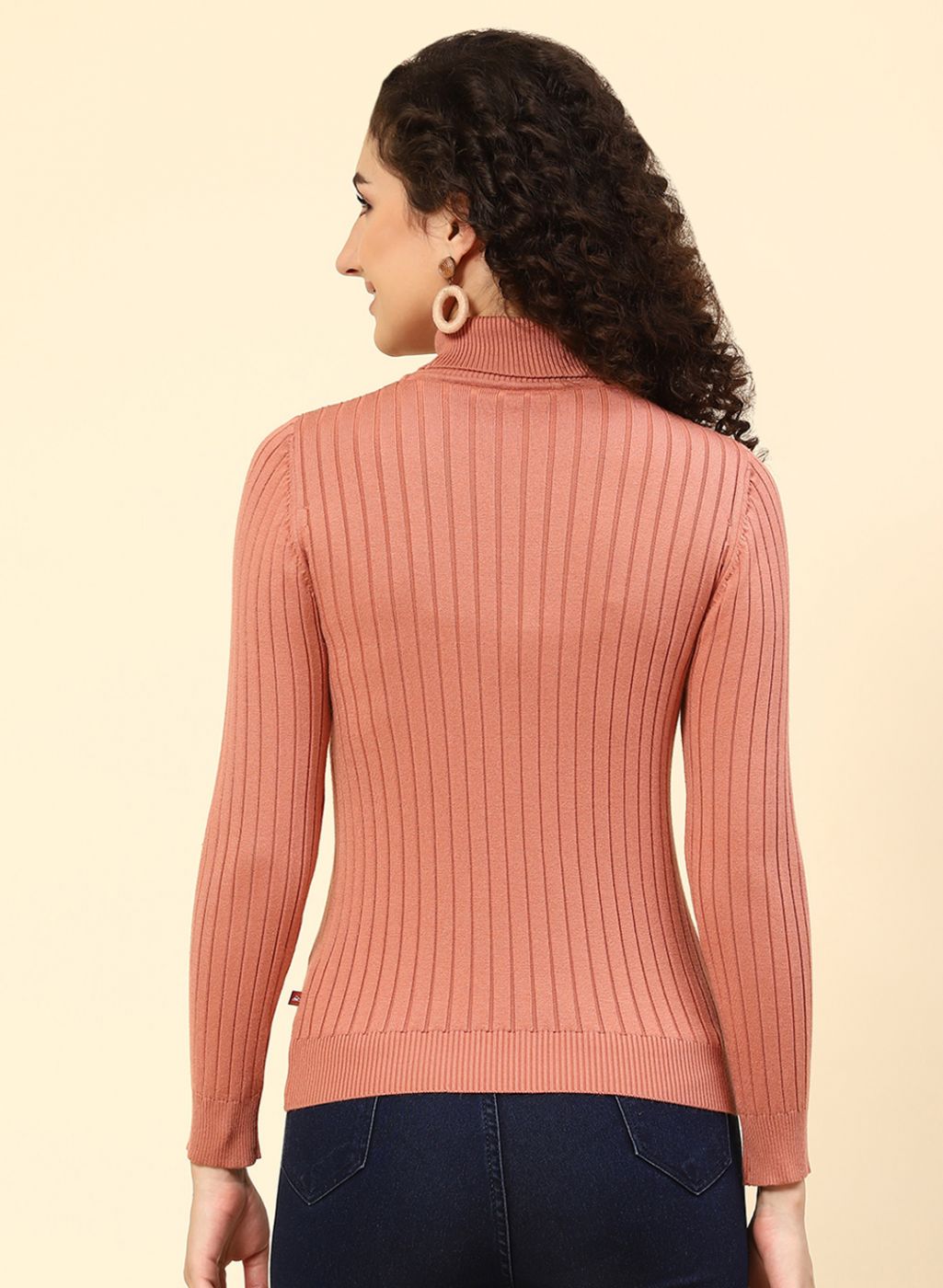 Women Peach Self Design Wool blend Top