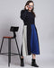 Women Navy Blue Self Design Round Neck Full Sleeve Dress