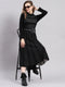 Women Black Self Design T Neck Full Sleeve Dresses